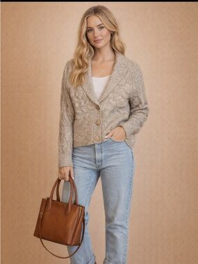 GAP Merino Wool Cable knit Light Brown/oatmeal  Cardigan